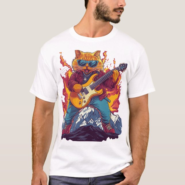 Heavy Meowtal – Rocking Cat Grafisk T-shirt för Mu (Framsida)