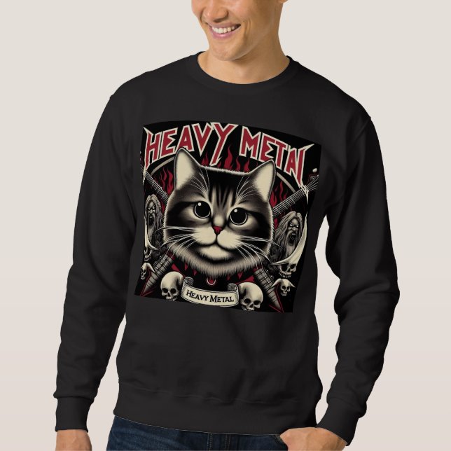 Heavy Metal Cat Lång Ärmad Tröja (Framsida)