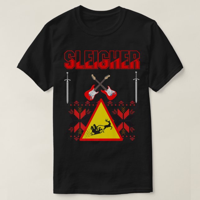 Heavy Metal Christmas Sleigher Guitar Sword Music  T Shirt (Design framsida)