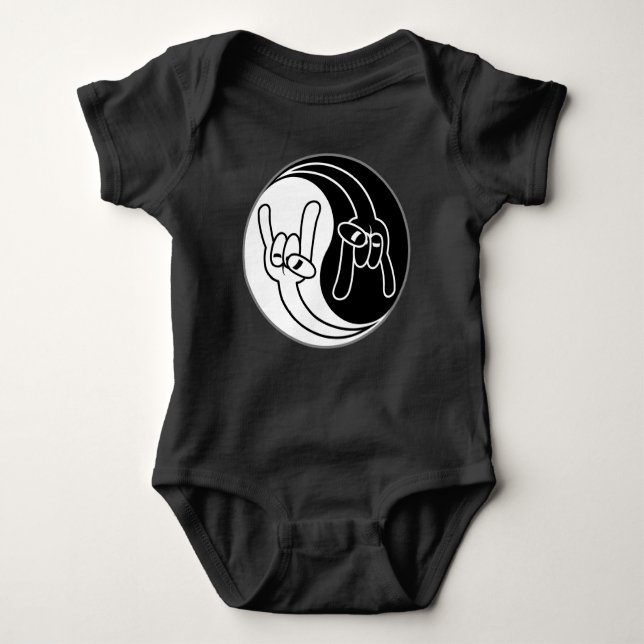 Heavy Metal Devil Horns Yin Yang T Shirt (Framsida)