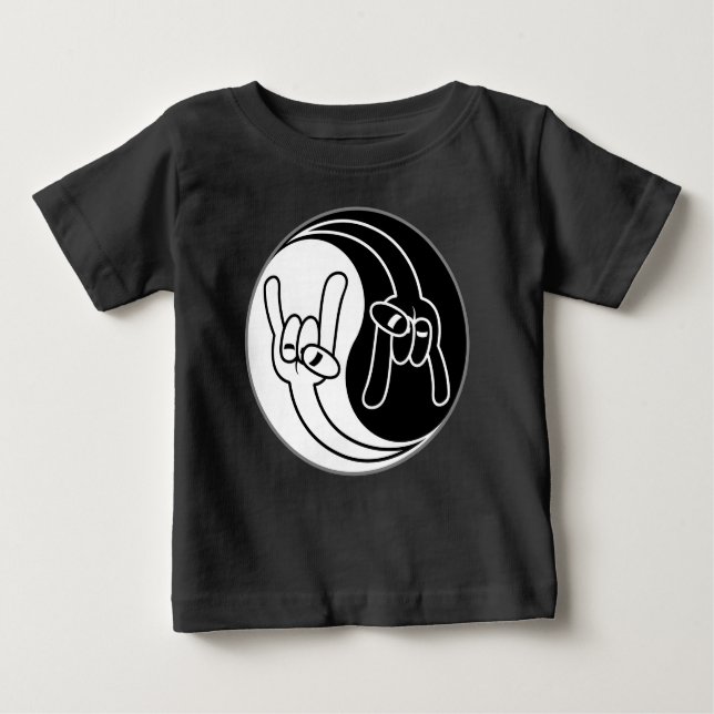 Heavy Metal Devil Horns Yin Yang T Shirt (Framsida)