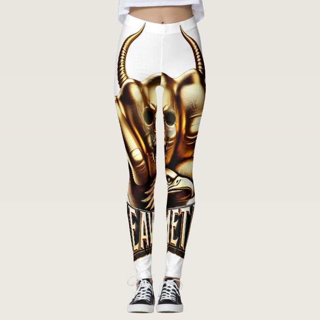 Heavy Metal Faust mit Adler Totenkopf Gold Leggings (Framsida)