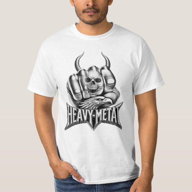 Heavy Metal Faust mit Adler Totenkopf T Shirt (Framsida)