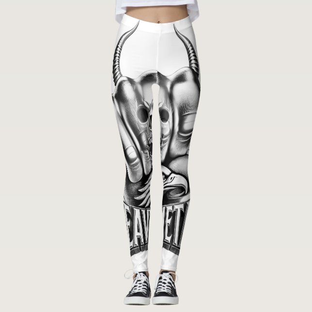 Heavy Metal Festival Outfit Totenkopf Adler Leggings (Framsida)