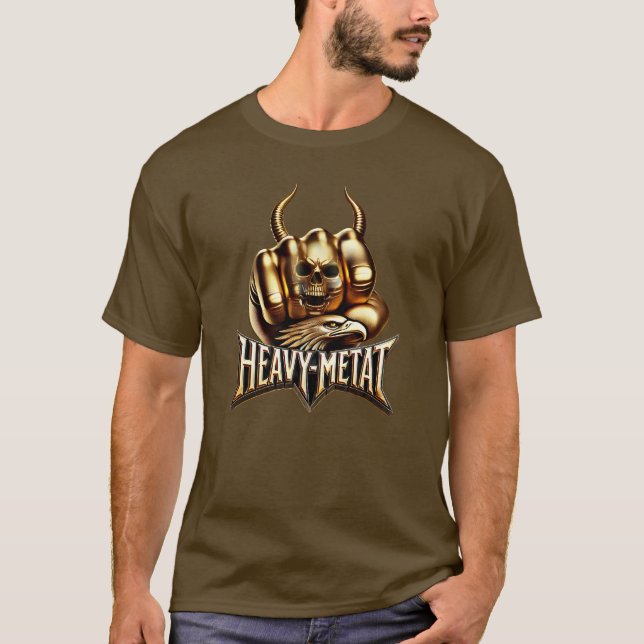 Heavy Metal Gold Edition - Totenkopf Faust Hörner T Shirt (Framsida)
