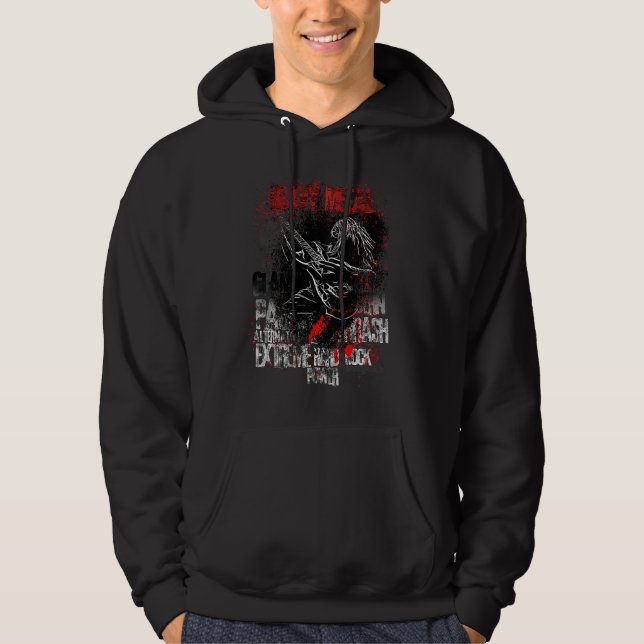 Heavy Metal Power Hard Rock Guitar Player Hoodie (Framsida)