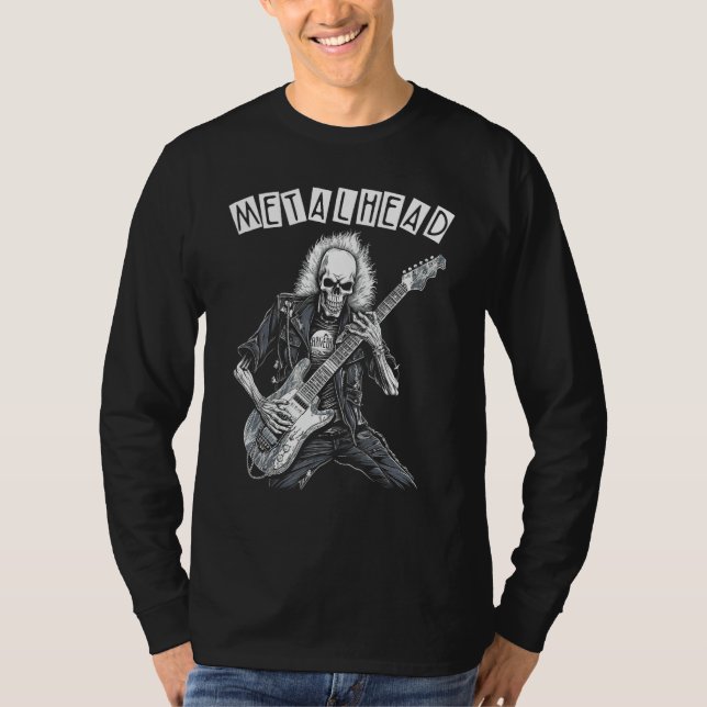 Heavy Metal Punk Rock N Roll Metalhead Skeleton Gu T Shirt (Framsida)