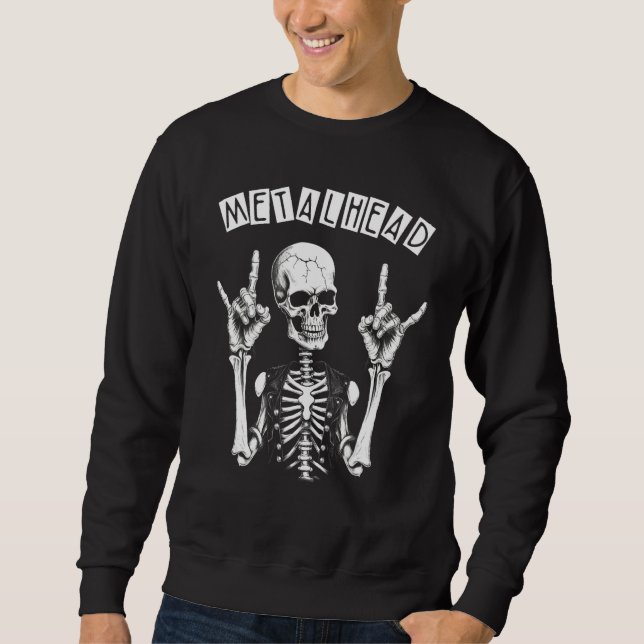 Heavy Metal Punk Rock N Roll Metalhead Skull Skele Lång Ärmad Tröja (Framsida)