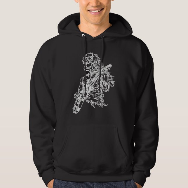 Heavy Metal Rock Skeleton Guitarist Guitar Music Hoodie (Framsida)