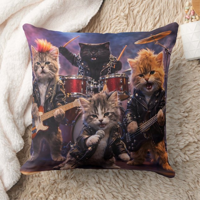 Heavy metal rockstar kittens punk band throw cushi kudde (Filt)