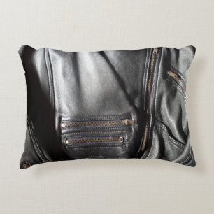 Heavy Metall Faux Leather Black Biker Jacka Photo Prydnadskudde