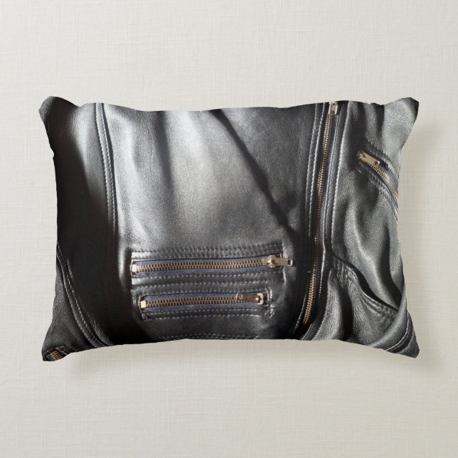 Heavy Metall Faux Leather Black Biker Jacka Photo Prydnadskudde (Framsidan)