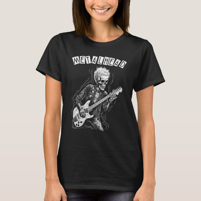 Heavy Metall Punk Rock N Roll Skeleton Guitarist m T Shirt (Framsida)