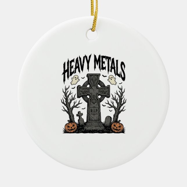 Heavy Metals Halloween Graveyard Vector Design_1 Julgransprydnad Keramik (Framsidan)