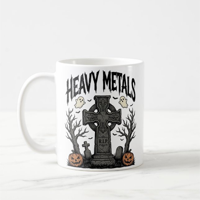 Heavy Metals Halloween Graveyard Vector Design_1 Kaffemugg (Vänster)