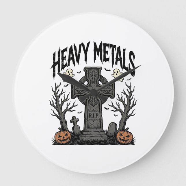 Heavy Metals Halloween Graveyard Vector Design_1 Stor Klocka (Framsida)