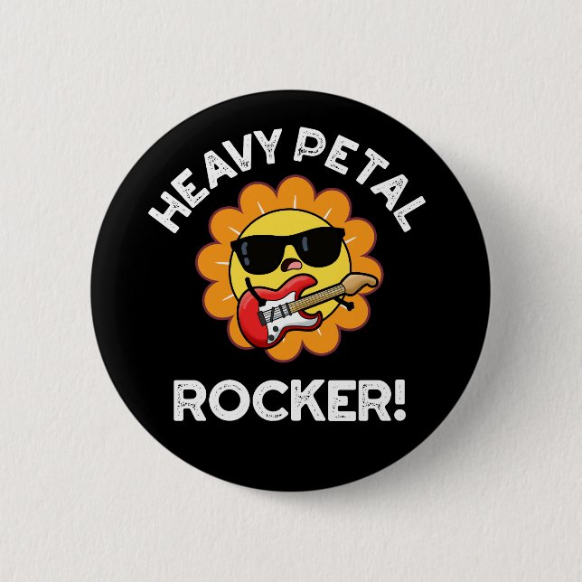 Heavy Petal Rocker Funny Flower Pun Mörk BG Knapp (Framsida)