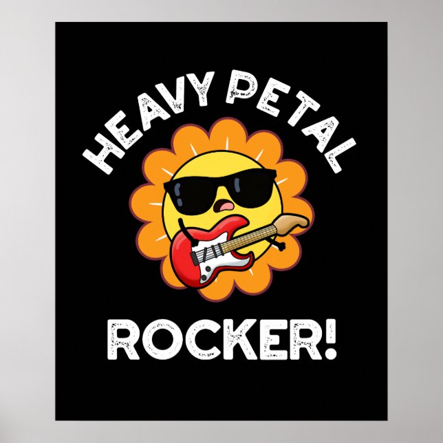 Heavy Petal Rocker Funny Flower Pun Mörk BG Poster (Framsidan)