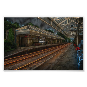 Hebden Bridge järnvägsstation Vintage Neonkonst Fototryck