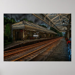Hebden Bridge järnvägsstation Vintage Neonkonst Poster