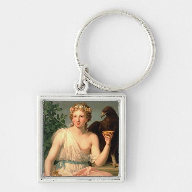 Hebe 1784 fyrkantig silverfärgad nyckelring (Framsidan)