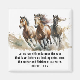 Hebrar 12:1 Springa med Endurance Horse Bible Vers Magnet