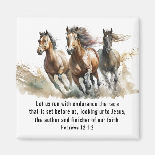 Hebrar 12:1 Springa med Endurance Horse Bible Vers Magnet