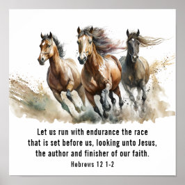 Hebrar 12:1 Springa med Endurance Horse Bible Vers Poster