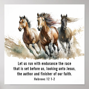 Hebrar 12:1 Springa med Endurance Horse Bible Vers Poster