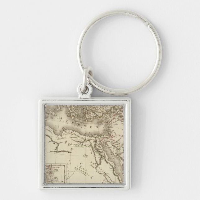 Hebrars geografi fyrkantig silverfärgad nyckelring (Framsidan)
