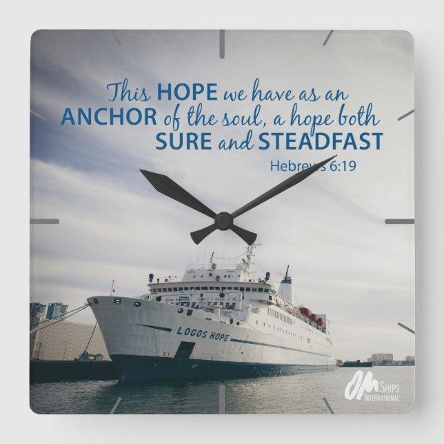 Hebré6:19väggen tar tid på fyrkantig klocka (Framsida)