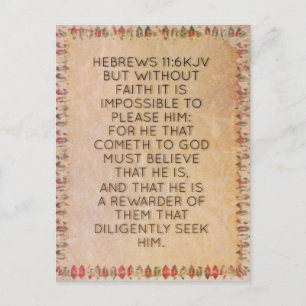 Hebreerbrev 11:6 KJV Bibelvers Minneskort Vykort