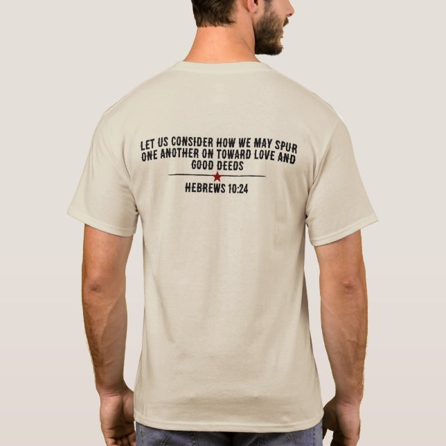 Hebreerbrevet 10:24 anpassad konst tee (Baksida)