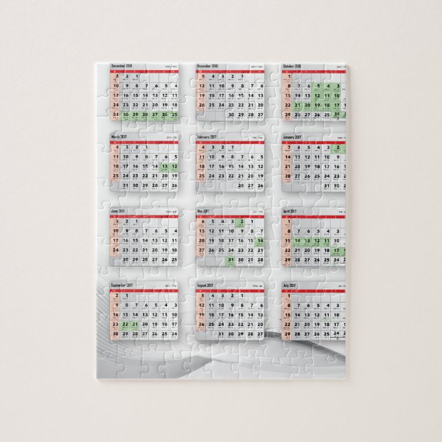 Hebréisk engelsk kalender 2016-2017 pussel (Vertikal)