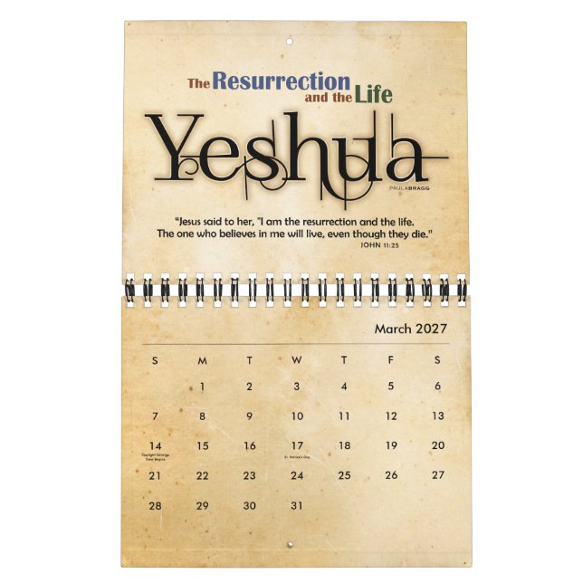 Hebréisk judisk känd kristen Messiah för YESHUA Kalender (Mar 2027)