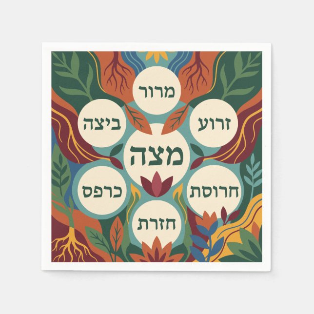 Hebreisk Pesach Seder-tallrik för Passahögtiden  Pappersservett (Framsidan)