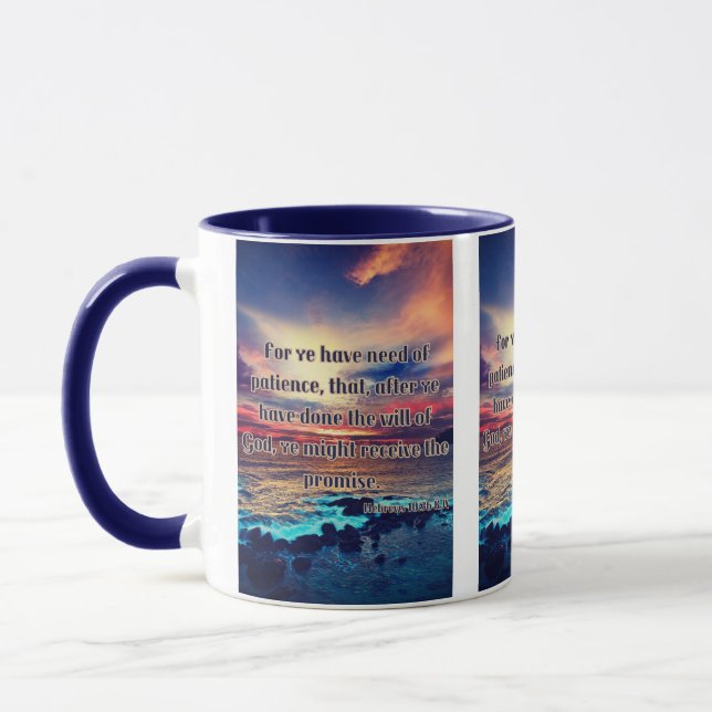 Hebreiska 10:36 KJV Bible Verse Pic Two-Tone Mugg (Vänster)