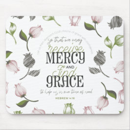 Hebreiska 4:16 citattecken med vit blommigt musmatta