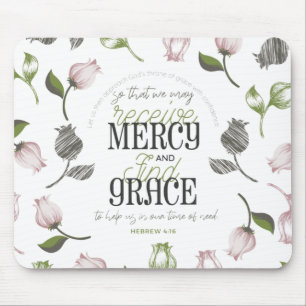 Hebreiska 4:16 citattecken med vit blommigt musmatta