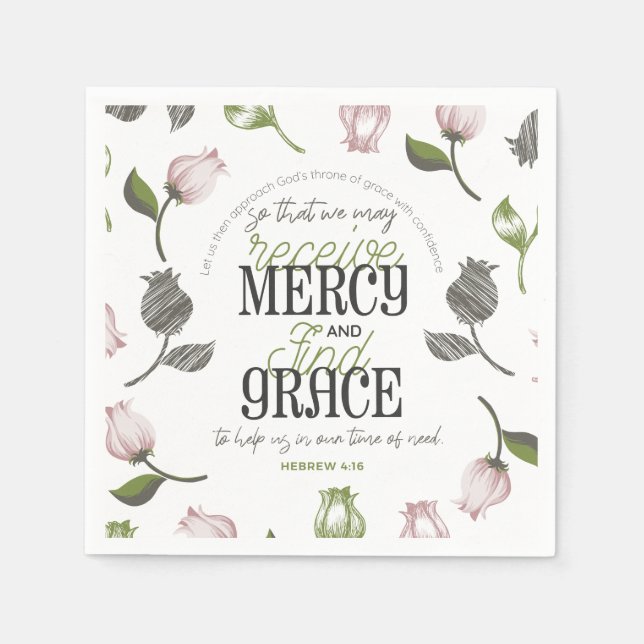 Hebreiska 4:16 citattecken med vit blommigt pappersservett (Framsidan)