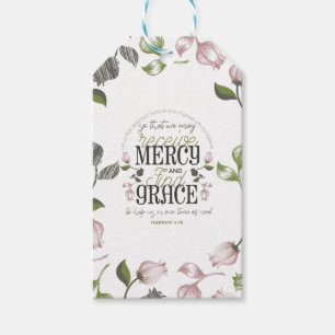 Hebreiska 4:16 citattecken med vit blommigt presentetikett
