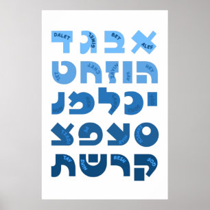 Hebreiska Alef-Bet i Ombre Blå Judiska Barn Poster