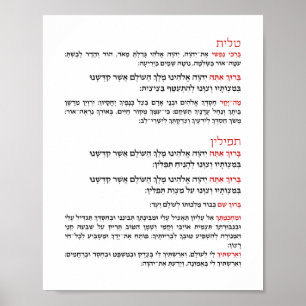 Hebreiska Blessings för Tallit och Tefillin Poster