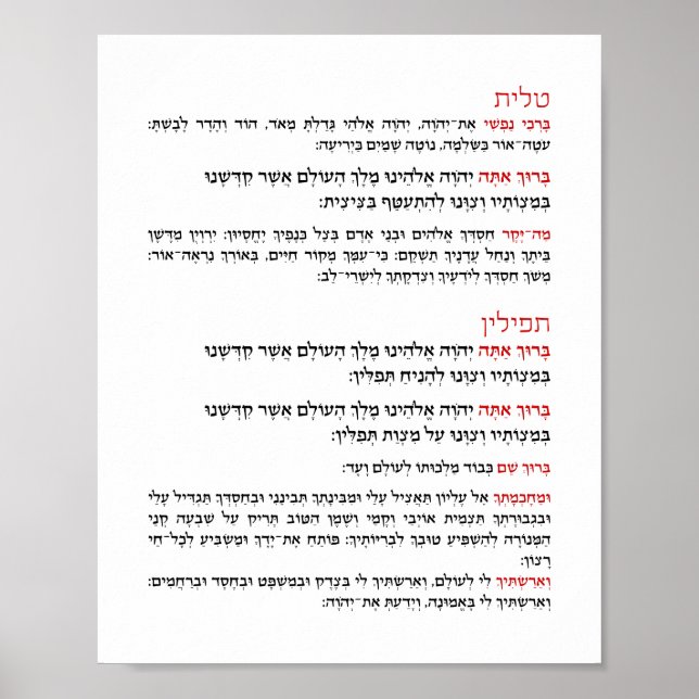 Hebreiska Blessings för Tallit och Tefillin Poster (Framsidan)