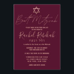 Hebreiska enkla Ro Guld Burgundy Red Bat mitzvah Inbjudningar<br><div class="desc">Den här eleganten, minimalistiska och chicens Bat mitzvah inbjudan är perfektens val för din dotter på hennes speciella dag. Den har en enkel och modern formgivning för faux-ro-guld med David-stjärnan på en burgundröd bakgrund. Det visningar också anpassningsbar- typografi av ditt barns hebreiska namn. Det är en vacker contemporary- och snyggt-design...</div>