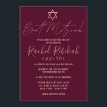 Hebreiska enkla Ro Guld Burgundy Red Bat mitzvah Inbjudningar<br><div class="desc">Den här eleganten, minimalistiska och chicens Bat mitzvah inbjudan är perfektens val för din dotter på hennes speciella dag. Den har en enkel och modern formgivning för faux-ro-guld med David-stjärnan på en burgundröd bakgrund. Det visningar också anpassningsbar- typografi av ditt barns hebreiska namn. Det är en vacker contemporary- och snyggt-design...</div>