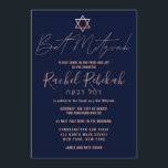 Hebreiska enkla Ro Guld Burgundy Red Bat mitzvah Inbjudningar<br><div class="desc">Den här eleganten, minimalistiska och chicens Bat mitzvah inbjudan är perfektens val för din dotter på hennes speciella dag. Den har en enkel och modern formgivning för faux-guld med typografi med stjärnan David på marin blå bakgrund. Det visningar också anpassningsbar- typografi av ditt barns hebreiska namn. Det är en vacker...</div>