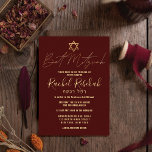 Hebreiska Modern Simple Guld Burgundy Red Bat mitz Inbjudningar<br><div class="desc">Denna Bat mitzvah inbjudan till elegant och snyggt är perfektens val för din dotter på hennes speciella dag. Den har en enkel och modern formgivning för faux-guld med David-stjärnan på en burgundröd bakgrund. Det visningar också anpassningsbar- typografi av ditt barns hebreiska namn. Det är en unik coola- och trendig-design för...</div>