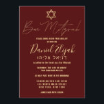 Hebreiska Modern Simple Guld Burgundy Red Pub Mitz Inbjudningar<br><div class="desc">Denna elegant och snyggt är Pub Mitzvahs inbjudan till perfekten för er son på hans speciella dag. Den har en enkel och modern formgivning för faux-ro-guld med David-stjärnan på en burgundröd bakgrund. Det visningar också anpassningsbar- typografi av ditt barns hebreiska namn. Det är en unik coola- och trendig-design för att...</div>