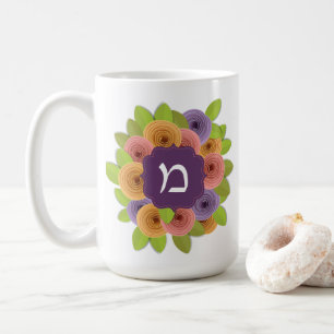 Hebreiska Monogram Blommigt Kaffe Mugg